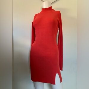 Forever 21 XL Rust Knit Sweater Dress Mock Neck Long Sleeve Side Slit